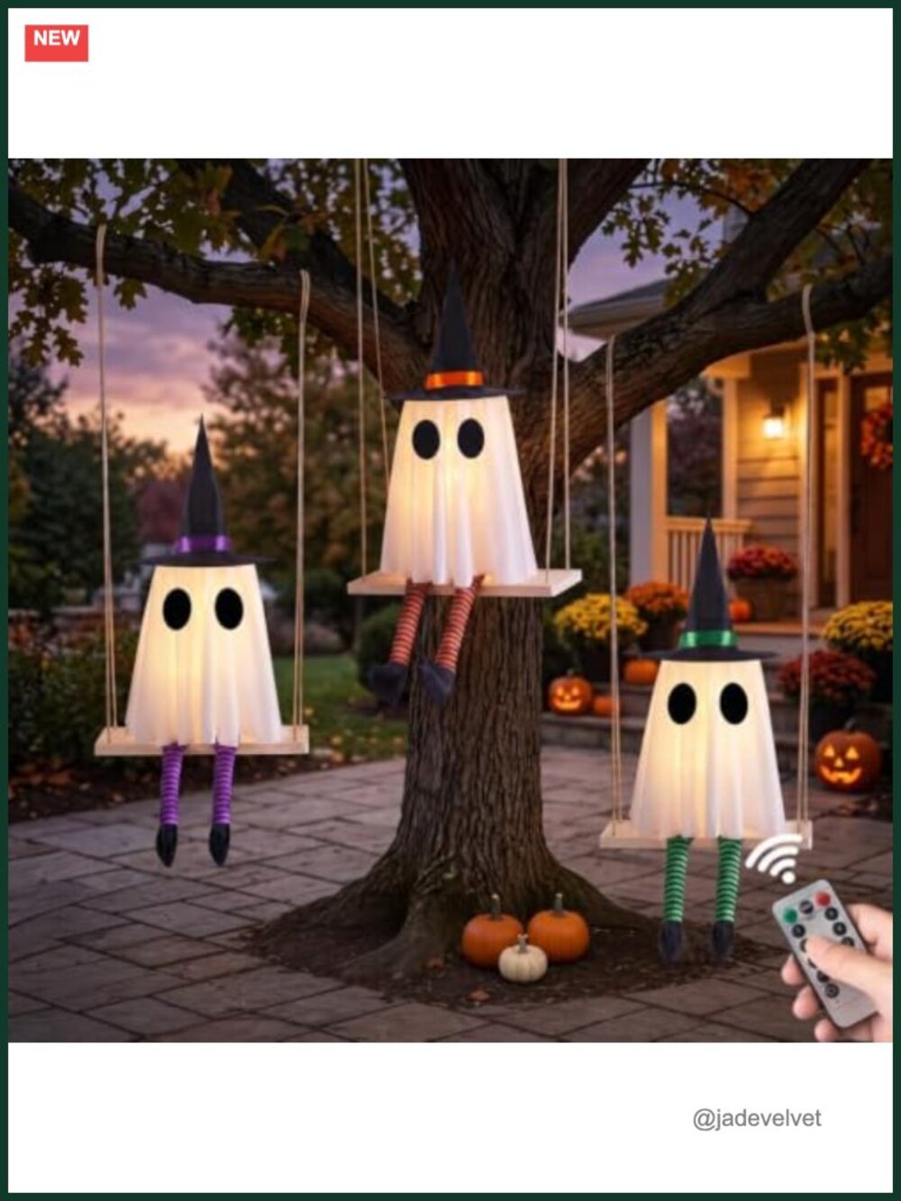 Halloween Swinging Ghost Outdoor Decor, 3-Pack Lighted Hanging Ghosts with